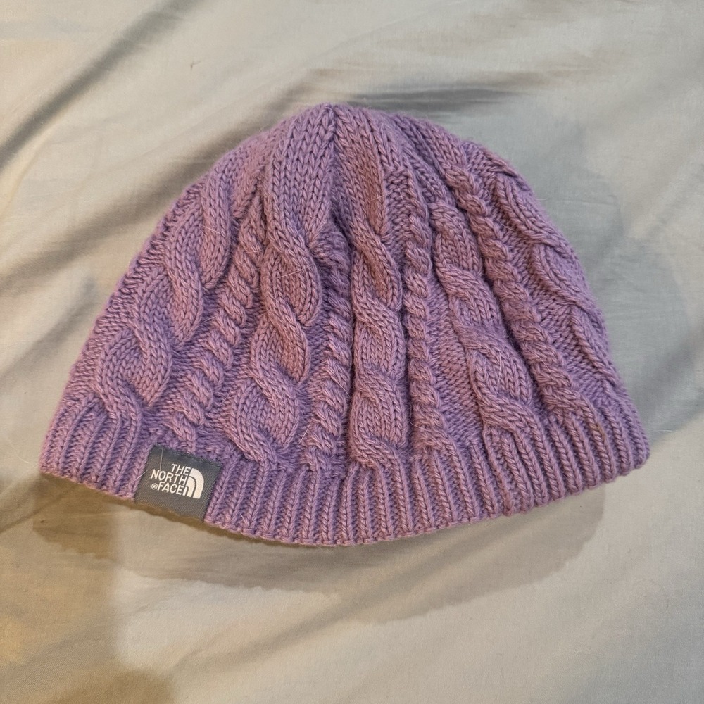 THE NORTH FACE Cable Knit Beanie Hat Purple Youth Junior‎ Winter Toboggan